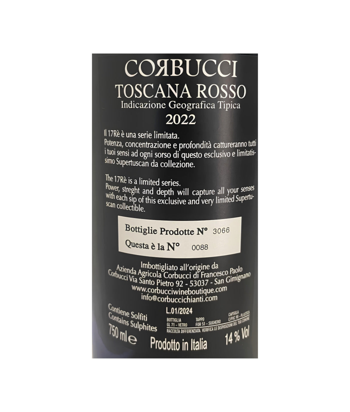 17RE Orange Label 2022 | Supertuscan Wine