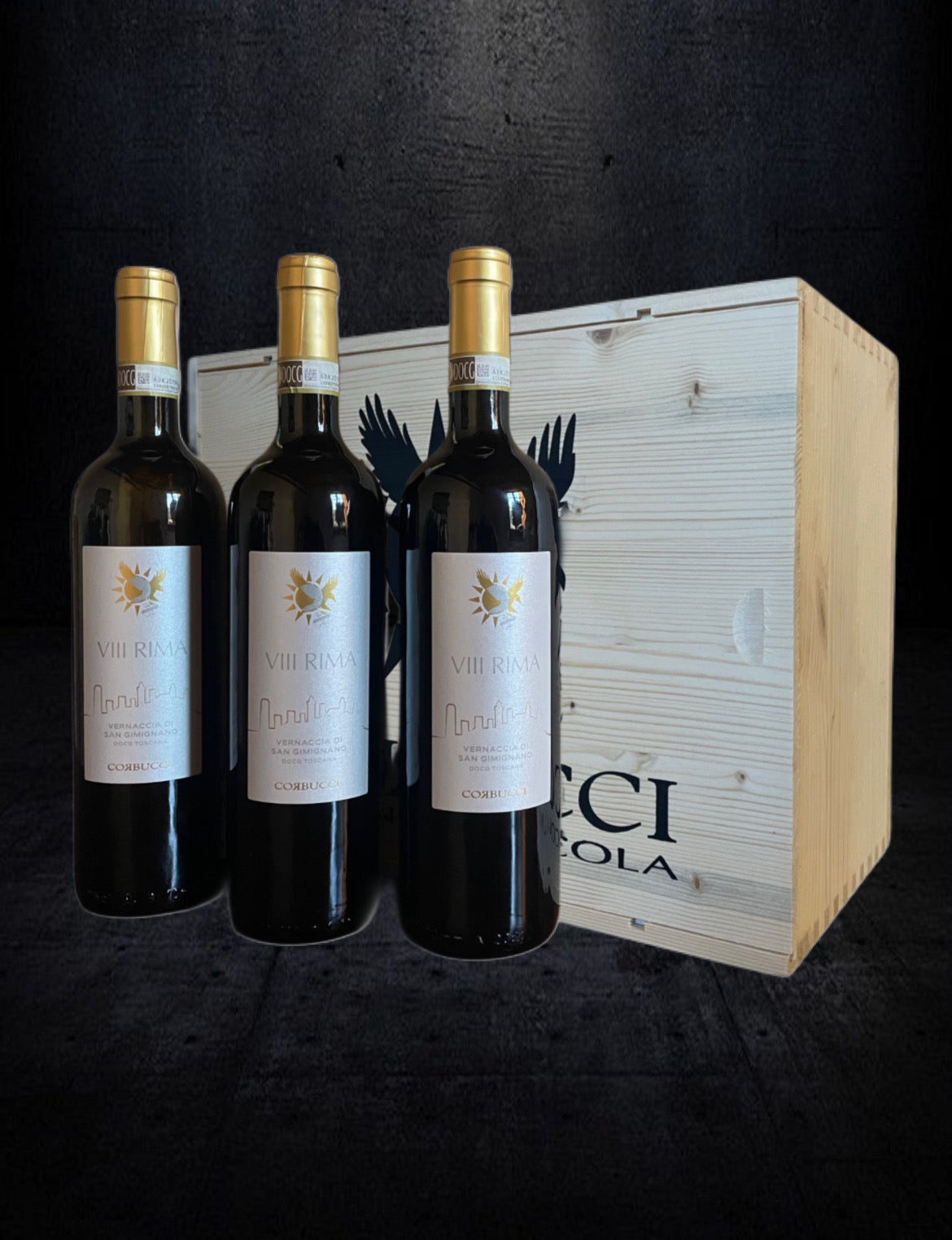 Corbucci Ottava Rima 2024 – Prestige Wooden Custom Box (3 Bottles) | Vernaccia di San Gimignano
